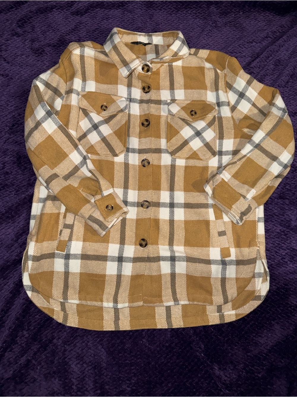 Plaid Button-Front Shirt Jacket - Caramel